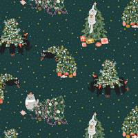 Cotton+Steel Rockin' Around The Catmas Tree - Emerald Metallic Cotton+Steel Rockin' Around The Catmas Tree - Emerald Metallic