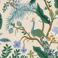 Cotton+Steel Vintage Garden Peacock - Cream Canvas Metallic Cotton+Steel Vintage Garden Peacock - Cream Canvas Metallic