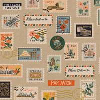 Cotton+Steel Bon Voyage - Postage Stamps - Natural Unbleached Canvas Metallic Cotton+Steel Bon Voyage - Postage Stamps - Natural Unbleached Canvas Metallic