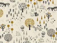 Cotton+Steel Kitsunekun to Tomodachi Black Unbleached Metallic Cotton+Steel Kitsunekun to Tomodachi Black Unbleached Metallic