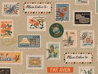 Cotton+Steel Bon Voyage - Postage Stamps - Natural Unbleached Canvas Metallic Cotton+Steel Bon Voyage - Postage Stamps - Natural Unbleached Canvas Metallic
