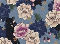 Wachstuch Katzen & Blumen blau Wachstuch Katzen & Blumen blau