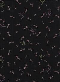 Wachstuch Libellen und Bambus schwarz Wachstuch Libellen und Bambus schwarz