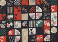 Wachstuch Modern - Sakura Patch schwarz orange Wachstuch Modern - Sakura Patch schwarz orange