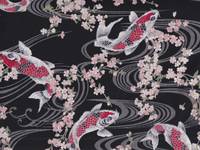 Wachstuch Koi & Sakura schwarz Wachstuch Koi & Sakura schwarz