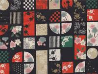 Wachstuch Modern - Sakura Patch schwarz orange Wachstuch Modern - Sakura Patch schwarz orange