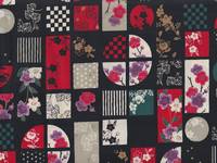 Wachstuch Modern - Sakura Patch schwarz rot Wachstuch Modern - Sakura Patch schwarz rot