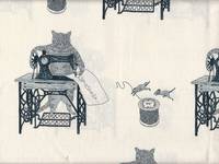 Wachstuch Sewing Cat weiß Wachstuch Sewing Cat weiß