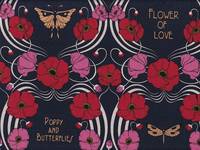 Wachstuch Poppy and butterflies navy