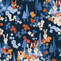 Neighboring Woods - Rabbit & Fox - Navy Neighboring Woods - Rabbit & Fox - Navy