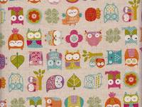 Reststück Wachstuch Eulen natur 72x110cm Reststück Wachstuch Eulen natur 72x110cm
