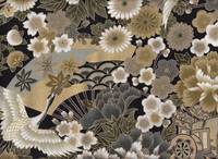 Kranich und Fächer schwarz grau Kranich und Fächer schwarz grau