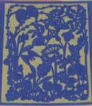 Paper-cutting seal. silk paper. road side. royal blue