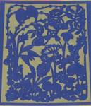 Paper-cutting seal. silk paper. road side. royal blue Paper-cutting seal. silk paper. road side. royal blue