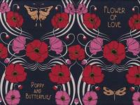 Wachstuch Poppy and butterflies navy Wachstuch Poppy and butterflies navy